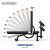 De verschillende standen van de PH Fitness Fitnessbank PRO530-2 Incline-Decline Bench with Bicep Booster & Leg Extension: van -16 graden tot 90 graden