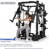 Fitte vrouw die haar borst traint met de dynamische jammer arms van het PH Fitness Krachtstation Advanced Power Rack 910