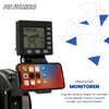 Display van de PH Fitness Roeitrainer Roeimachine Luchtweerstand met daarop de tijd, afstand, slagen en calorieën en een houder voor telefoon/tablet