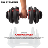 Iemand die de PH Fitness Dumbbells Premium Verstelbare Dumbbells Set 24KG uit de houder pakt