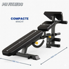 De afmetingen van de PH Fitness Fitnessbank PRO530-2 Incline-Decline Bench with Bicep Booster & Leg Extension: lengte x breedte is 1500 mm x 585 mm. De lengte van de rugsteun is 910 mm en de breedte 290 mm.