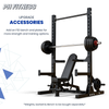 PH Fitness Krachtstation Performance Squat Rack samen met een barbell met halterschijven en een bankje