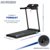 Afmetingen van de PH Fitness Loopband Endurance 998mm x 574mm x 1141mm en ingezoomd op de ingebouwde transportwielen