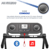 Console van de PH Fitness Loopband Endurance met ingebouwde speakers en het LCD-scherm waaropde snelheid, afstand en calorieën te zien zijn